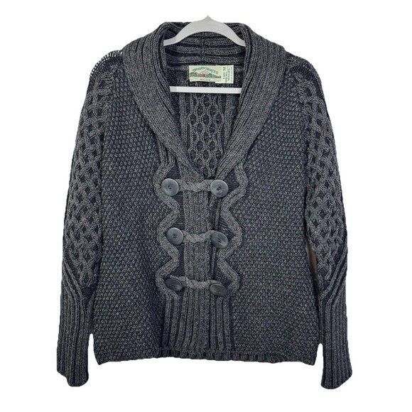 Aran Crafts Ireland Cardigan Womens Medium Gray Two Tone Merino Wool Cable Knit - Picture 1 of 9